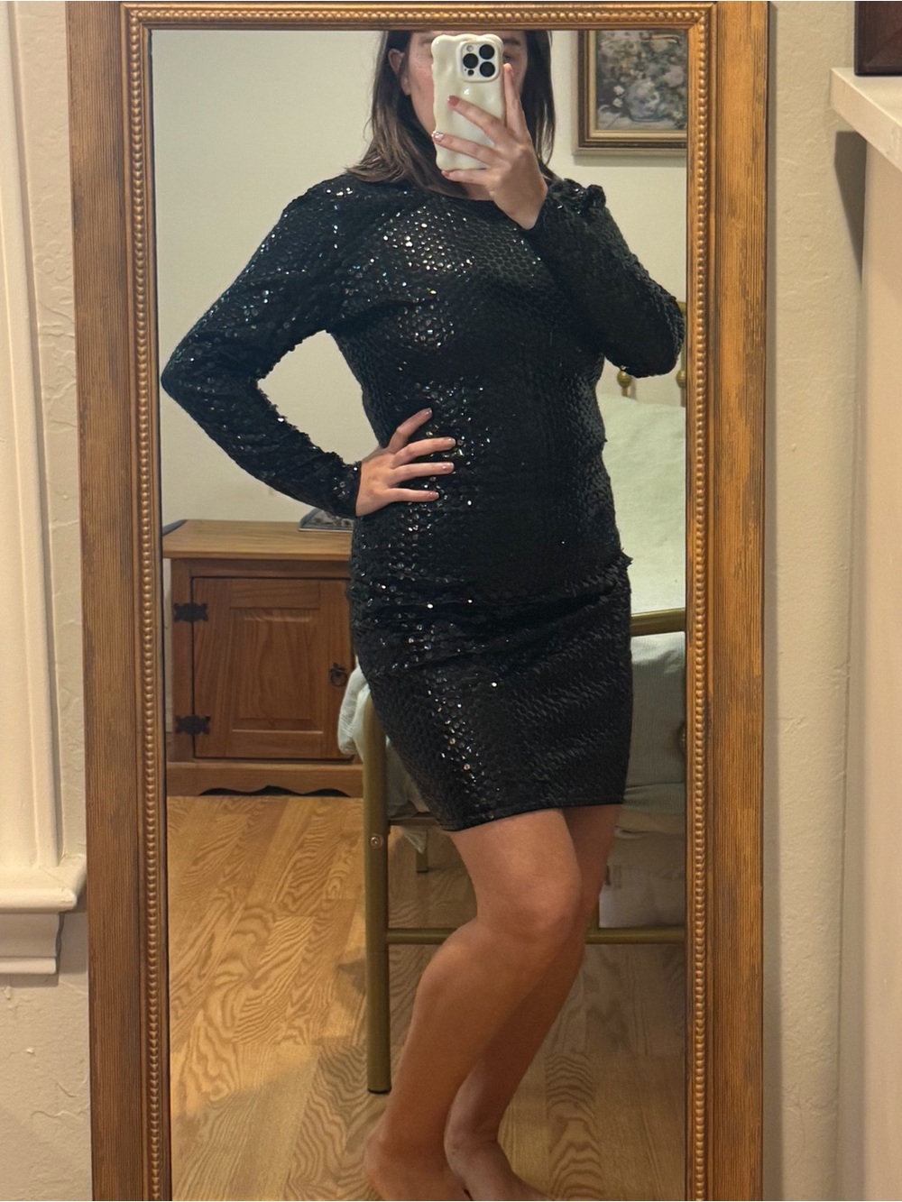 80s/90s Vintage Casual Corner Black Sequin Long-Sleeve with Low Back